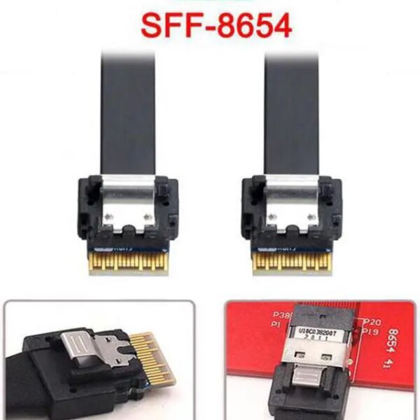 CY PCI-E Slimline SAS 4.0 SFF-8654 4i 38pin Host to SFF-8654 Slim SAS Target Cable 40cm - Pappy Mall