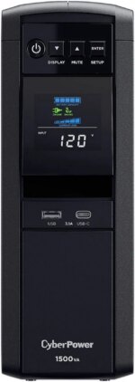 CyberPower CP1500PFCLCD PFC Sinewave UPS Systems - 1500VA/1000W, 120 VAC, NEMA 5-15P, Mini-Tower, Sine Wave, 12 Outlets, LCD, PowerPanel - Pappy Mall