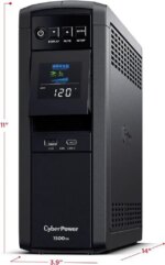 CyberPower CP1500PFCLCD PFC Sinewave UPS Systems - 1500VA/1000W, 120 VAC, NEMA 5-15P, Mini-Tower, Sine Wave, 12 Outlets, LCD, PowerPanel - Pappy Mall