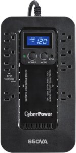 CyberPower EC650LCD Ecologic UPS Systems - 650VA/390W, 120 VAC, NEMA 5-15P, Compact, 8 Outlets, LCD, PowerPanel® Personal - Pappy Mall