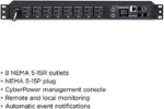 CyberPower PDU41001 Single Phase 100 - 120 VAC 15A Switched PDU - 8 Outlets, 12 ft, NEMA 5-15P, Horizontal, 1U, SNMP, LCD - Pappy Mall