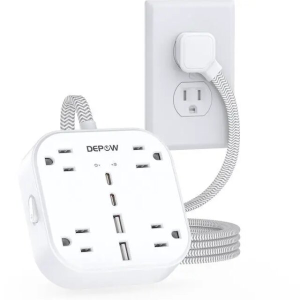 DEPOW Flat Extension Cord 5Ft, Flat Plug Power Strip with 4 Outlets 4 USB Ports (2 USB C), Multiple Wall Outlet Extender Suitable for Home Office Dorm, White - Newegg.com -...