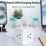 DEPOW Power Strip Cube with USB Ports, Flat Extension Cord with 4 AC Outlets & 3 USB Ports (2 USB C), 5 FT Small Power Strip, 3 Prong Mini Charging - Pappy Mall