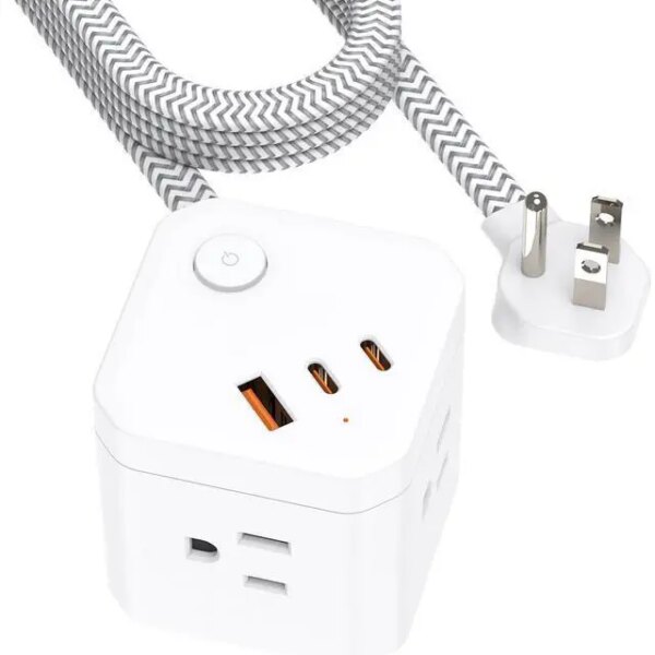 DEPOW Power Strip Cube with USB Ports, Flat Extension Cord with 4 AC Outlets & 3 USB Ports (2 USB C), 5 FT Small Power Strip, 3 Prong Mini Charging - Pappy Mall
