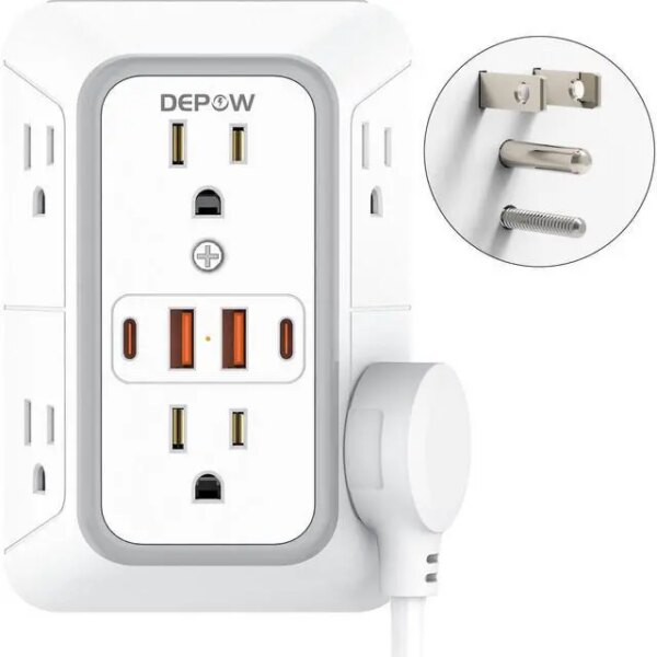 DEPOW Wall Charger 6 AC Outlet Extender with 4 USB Charging Ports(2 USB C), 3-Sided Power Strip Multi Plug Wall Outlet Splitter Adapter Spaced for - Pappy Mall