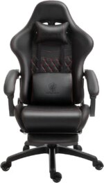Dowinx High Back Gaming Chair with Massage Lumbar Support, Game Chair with Adjustable Headrest, Ergonomic Office Chair, Racing Chair with Footrest, PU - Pappy Mall