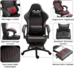 Dowinx High Back Gaming Chair with Massage Lumbar Support, Game Chair with Adjustable Headrest, Ergonomic Office Chair, Racing Chair with Footrest, PU - Pappy Mall