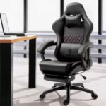 Dowinx High Back Gaming Chair with Massage Lumbar Support, Game Chair with Adjustable Headrest, Ergonomic Office Chair, Racing Chair with Footrest, PU - Pappy Mall