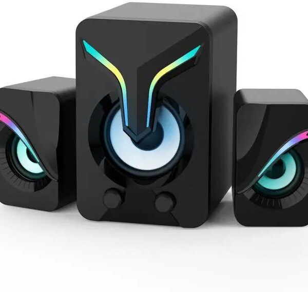 High Performan Computer Speaker, Mini PC Speakers with Subwoofer, 2.1 Desktop Speaker with RGB Lights, USB Powered, Stereo Sound, Gaming Speaker with - Pappy Mall