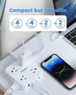 HOPOW Flat Plug Power Strip, 5 Ft Ultra Thin Flat Extension Cord with 8 Outlets 4 USB Ports (1 USB C), 1440 J Surge Protector, Wall Mount for Office - Pappy Mall
