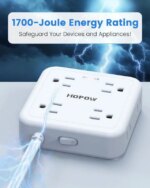 HOPOW Flat Plug Power Strip, 5 Ft Ultra Thin Flat Extension Cord with 8 Outlets 4 USB Ports (1 USB C), 1440 J Surge Protector, Wall Mount for Office - Pappy Mall