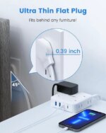 HOPOW Flat Plug Power Strip, 5 Ft Ultra Thin Flat Extension Cord with 8 Outlets 4 USB Ports (1 USB C), 1440 J Surge Protector, Wall Mount for Office - Pappy Mall