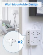 HOPOW Flat Plug Power Strip, 5 Ft Ultra Thin Flat Extension Cord with 8 Outlets 4 USB Ports (1 USB C), 1440 J Surge Protector, Wall Mount for Office - Pappy Mall