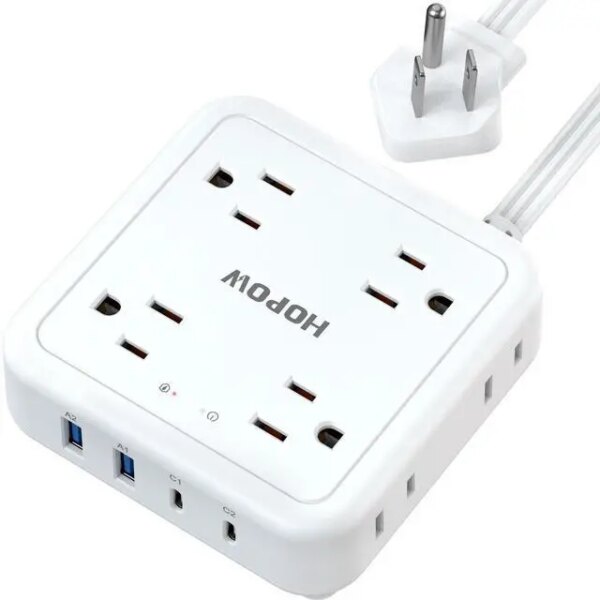HOPOW Flat Plug Power Strip, 5 Ft Ultra Thin Flat Extension Cord with 8 Outlets 4 USB Ports (1 USB C), 1440 J Surge Protector, Wall Mount for Office - Pappy Mall