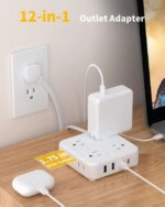 HOPOW Flat Plug Power Strip with 15W USB C Port, 5 Ft Ultra Thin Extension Cord with 8 Outlets & 4 USBs, 1440 Joules Surge Protector, Power Delivery High-Speed Charging...