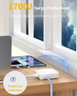 HOPOW Flat Plug Power Strip with 15W USB C Port, 5 Ft Ultra Thin Extension Cord with 8 Outlets & 4 USBs, 1440 Joules Surge Protector, Power Delivery High-Speed Charging...
