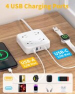 HOPOW Flat Plug Power Strip with 15W USB C Port, 5 Ft Ultra Thin Extension Cord with 8 Outlets & 4 USBs, 1440 Joules Surge Protector, Power Delivery High-Speed Charging...