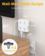HOPOW Flat Plug Power Strip with 15W USB C Port, 5 Ft Ultra Thin Extension Cord with 8 Outlets & 4 USBs, 1440 Joules Surge Protector, Power Delivery High-Speed Charging...