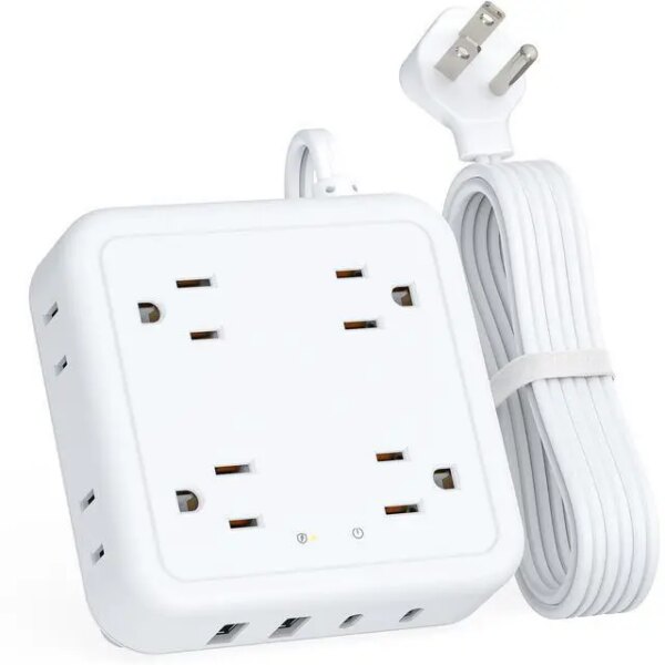 HOPOW Flat Plug Power Strip with 15W USB C Port, 5 Ft Ultra Thin Extension Cord with 8 Outlets & 4 USBs, 1440 Joules Surge Protector, Power Delivery High-Speed Charging...
