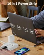 HOPOW Power Strip Surge Protector -10 ft Flat Plug Extension Cord with 12 Outlets & 4 USB Ports (2 USB C), 1700 Joules, Wall Mount, Desk Charging - Pappy Mall
