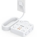 HOPOW Power Strip Surge Protector -10 ft Flat Plug Extension Cord with 12 Outlets & 4 USB Ports (2 USB C), 1700 Joules, Wall Mount, Desk Charging - Pappy Mall