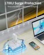 HOPOW Power Strip Surge Protector -10 ft Flat Plug Extension Cord with 12 Outlets & 4 USB Ports (2 USB C), 1700 Joules, Wall Mount, Desk Charging - Pappy Mall