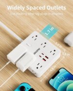 HOPOW Power Strip Surge Protector -10 ft Flat Plug Extension Cord with 12 Outlets & 4 USB Ports (2 USB C), 1700 Joules, Wall Mount, Desk Charging - Pappy Mall
