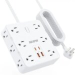 HOPOW Power Strip Surge Protector -10 ft Flat Plug Extension Cord with 12 Outlets & 4 USB Ports (2 USB C), 1700 Joules, Wall Mount, Desk Charging - Pappy Mall