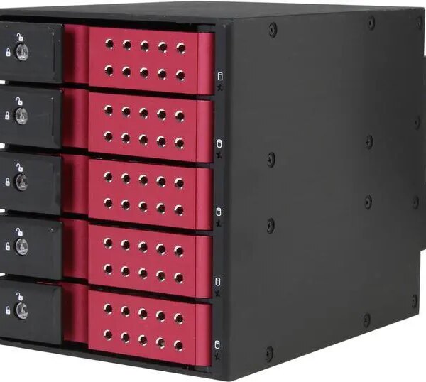iStarUSA BPN-DE350SS-RED 3 x 5.25" to 5 x 3.5" SAS/SATA 6.0 Gb/s Trayless Hot-Swap Cage - Pappy Mall