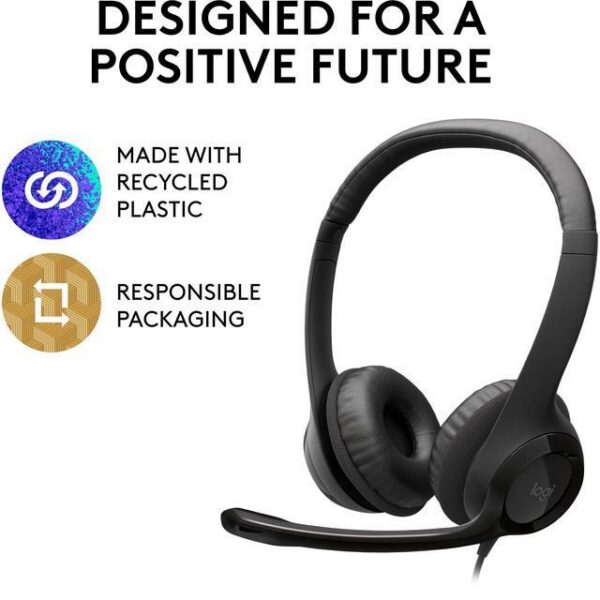 Logitech H390 Wired Headset, Stereo Headphones with Noise-Cancelling Microphone, USB, In-Line Controls, PC/Mac/Laptop - Black - Pappy Mall