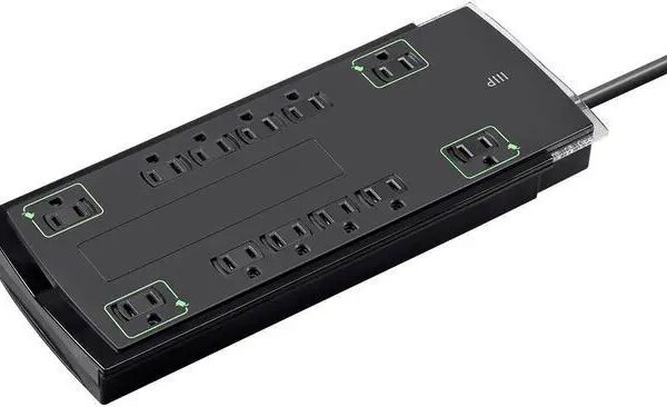 Monoprice 12 Outlet Slim Surge Protector Power Strip - 10 Feet - Black | Heavy Duty Cord | UL Rated, 4,230 Joules With Grounded And Protected Light - Pappy Mall