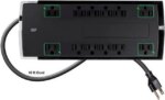 Monoprice 12 Outlet Slim Surge Protector Power Strip - 10 Feet - Black | Heavy Duty Cord | UL Rated, 4,230 Joules With Grounded And Protected Light - Pappy Mall