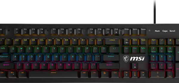 MSI FORGE GK300 Gaming Keyboard - Clicky Blue Mechanical Switches, 9-Mode RGB, Ergonomic Keycaps - Black - Pappy Mall