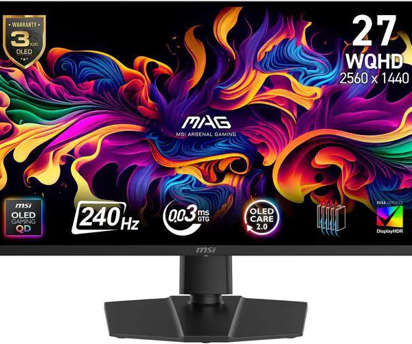MSI Gaming Monitor 27" (26.5" Viewable) 240 Hz OLED WQHD Adaptive Sync MAG 271QP QD-OLED X24 - Pappy Mall