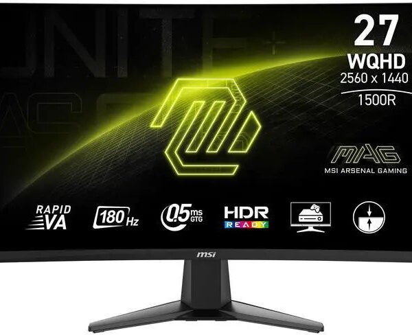 MSI MAG 27CQ6F 27-inch 2560 x 1440 (QHD) Gaming Monitor, 180Hz, Curved Screen, Adaptive-Sync, HDR Ready, HDMI, VGA Port, Display Port,VESA Mountable, - Pappy Mall