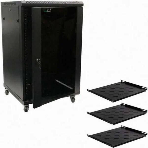Navepoint 18U Audio Video A/V Cabinet 600mm Depth - Casters, Shelves, Fans - Pappy Mall