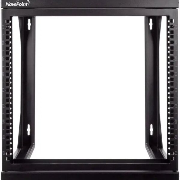 NavePoint 9U Wall Mount IT Open Frame 19" Rack with Swing Out Hinged Gate Black - Pappy Mall