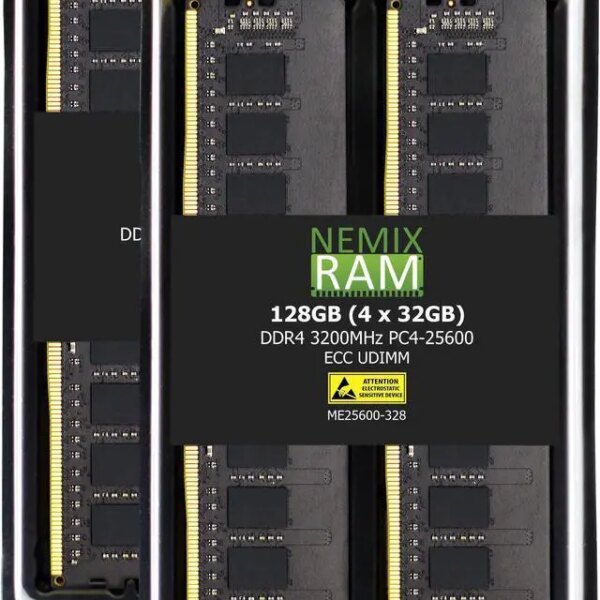 NEMIX RAM 128GB (4X32GB) DDR4 3200MHZ PC4-25600 2Rx8 1.2V 288-PIN ECC Unbuffered UDIMM KIT Compatible with DELL PowerEdge T150 Server - Pappy Mall