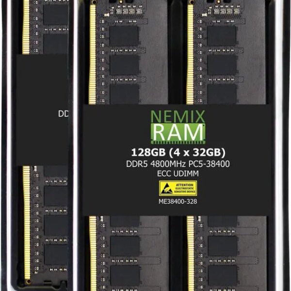 NEMIX RAM 128GB (4X32GB) DDR5 4800MHZ PC5-38400 2Rx8 1.1V 288-PIN ECC Unbuffered UDIMM KIT - Pappy Mall