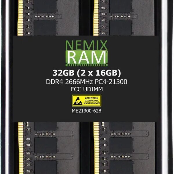 NEMIX RAM 32GB (2X16GB) DDR4 2666MHZ PC4-21300 2Rx8 1.2V 288-PIN ECC Unbuffered UDIMM Memory KIT - Pappy Mall