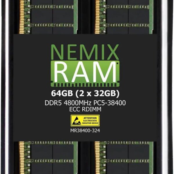 NEMIX RAM 64GB (2X32GB) DDR5 4800MHZ PC5-38400 2Rx4 1.1V 288-PIN ECC RDIMM Registered Server Memory KIT Compatible with Dell PowerEdge R7625 Server - Pappy Mall