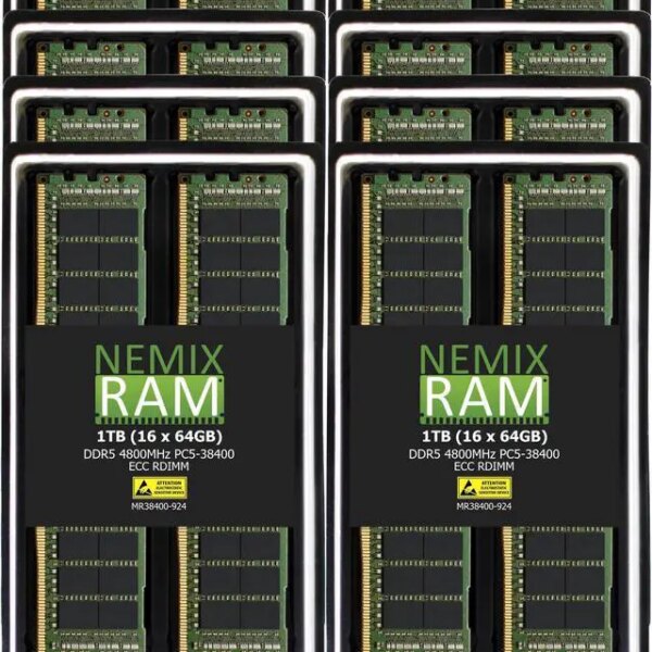 NEMIX RAM 768GB (16X64GB) DDR5 4800MHZ PC5-38400 2Rx4 1.1V 288-PIN ECC RDIMM Registered Server Memory KIT Compatible with Dell PowerEdge R760 Server - Pappy Mall