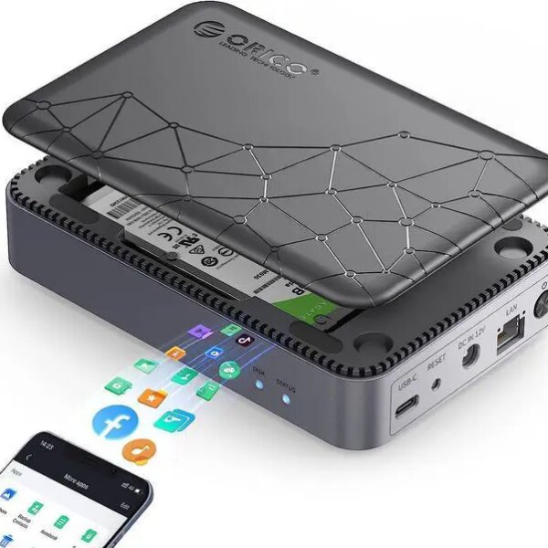 ORICO Networkable Hard Drive Enclosure for 2.5" SATA HDD/SSD, Family Storage Space and Private Cloud, APP-Connect & VPN Global Access, Smart Backup, - Pappy Mall
