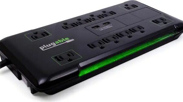 Plugable Surge Protector Power Strip with USB and 12 AC Outlets, Built-in 10.5W 2-Port USB Charger for Android, Apple iOS, and Windows Mobile Devices, - Pappy Mall