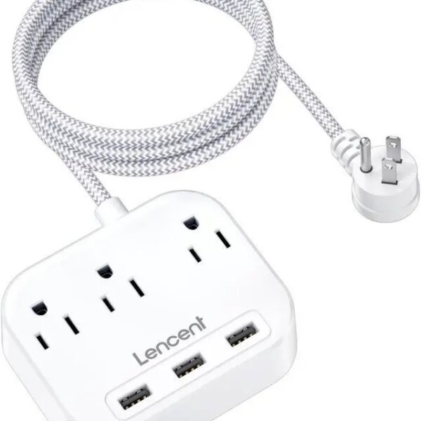 Power Strip with USB, 3 Outlet 3 USB Charging Ports (17W/ 3.4A), Flat Plug with 6.6ft Braided Extension Cord, Desktop & Wall Mountable, Compact for - Pappy Mall