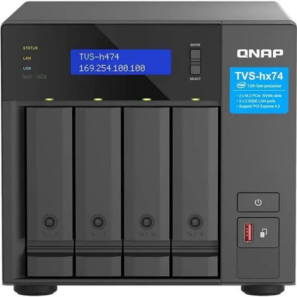 QNAP TVS-h474-PT-8G-US 4 Bay High-Speed Desktop NAS with Intel® Pentium® Gold 2-core CPU, 8GB DDR4 Memory, 2.5 GbE Networking and PCIe Gen 4 - Pappy Mall