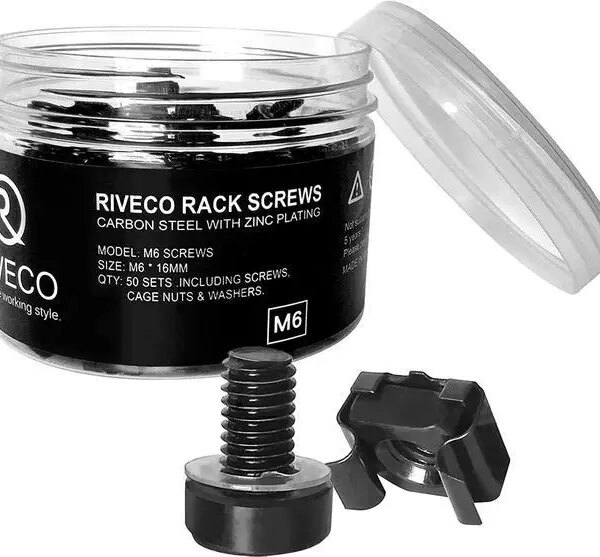 RIVECO Rack Screws & Cage Nuts for Server Cabinets & Racks Mounting Network Equipment Clip Nuts 50 Sets M6 x 16mm Black - Pappy Mall
