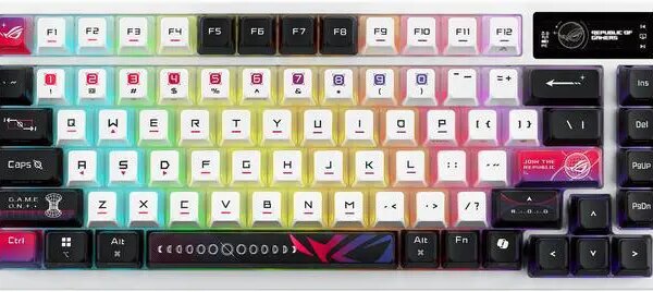 ROG Azoth X 75% custom gaming keyboard - hot-swappable ROG NX V2 Mechanical Switches, dye-sublimated semi-translucent keycaps, OLED display, three-way - Pappy Mall