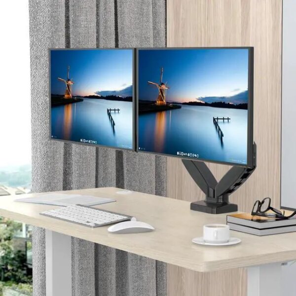 Rosewill Dual Monitor Mount, 15 to 32 Inch, 4.4 to 19.8lbs per Screen, Adjustable Gas Spring Monitor Arm with Cable Management, Clamp & Grommet Base - Pappy Mall
