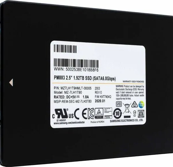 Samsung PM883 1.92TB SATA 6Gb/s 2.5" Enterprise SSD — MZ7LH1T9HMLT (MZ-7LH1T90) - Pappy Mall